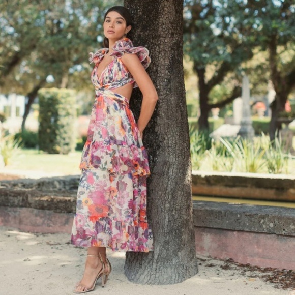 Mac Duggal Dresses & Skirts - NWT | Mac Duggal 56048 White Multi Ruffle Tiered Floral Chiffon Dress Size 4